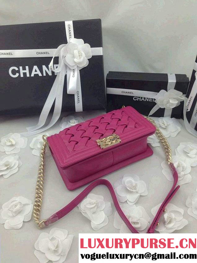 Chanel Sheepskin Leather Braided Boy Flap Bag Fushia 2014