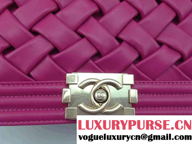 Chanel Sheepskin Leather Braided Boy Flap Bag Fushia 2014