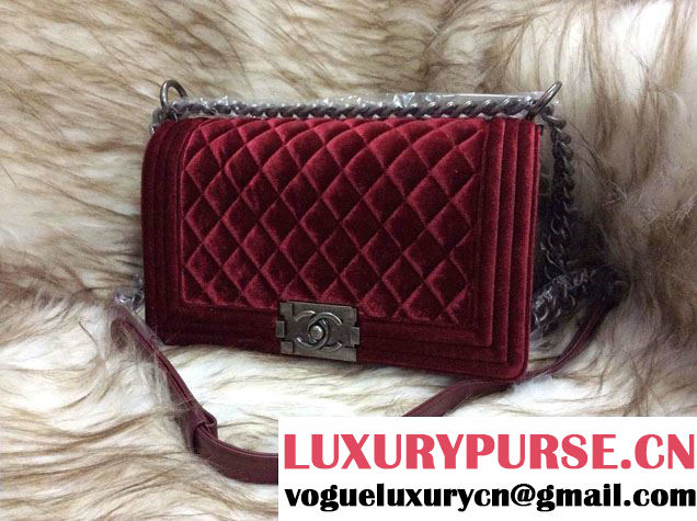 Chanel Boy Velvet Flap Shoulder Bag Red