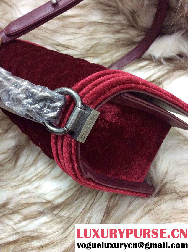 Chanel Boy Velvet Flap Shoulder Bag Red