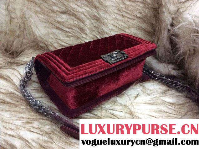 Chanel Boy Velvet Flap Shoulder Bag Red