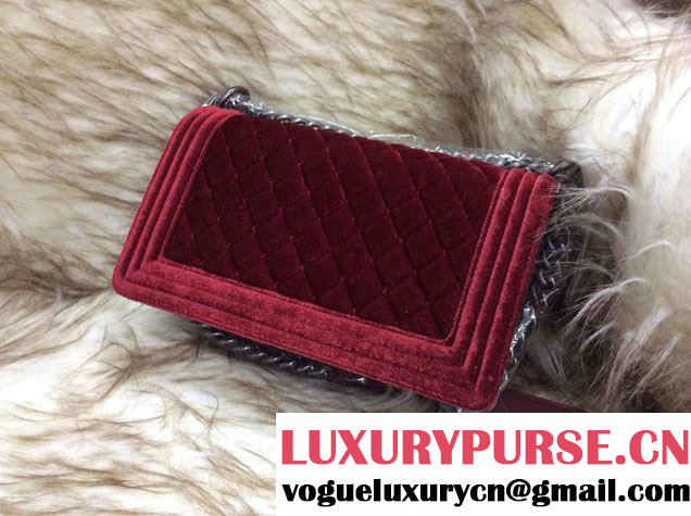 Chanel Boy Velvet Flap Shoulder Bag Red