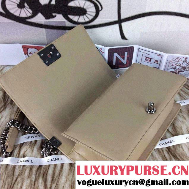 Chanel Leather Boy Sequins Flap Shoulder Bag Apricot 2014