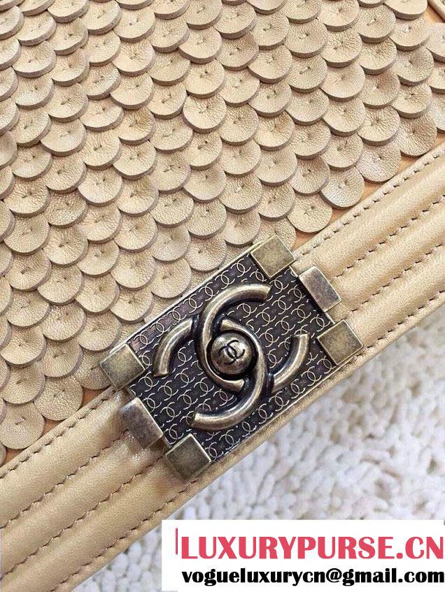 Chanel Boy Metallic Lambskin Flap Bag Golden Embossed Gold Buckle Cruise 2015