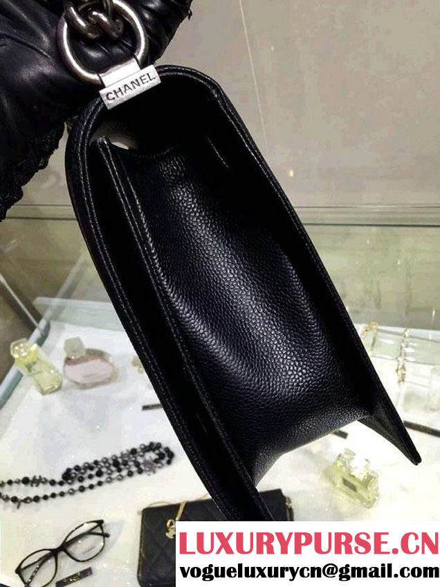 Chanel Large Quilted Boy Flap Bag in Caviar Leather Black with Silver Hardware
