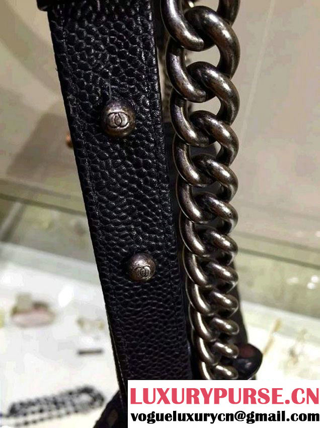 Chanel Large Quilted Boy Flap Bag in Caviar Leather Black with Silver Hardware