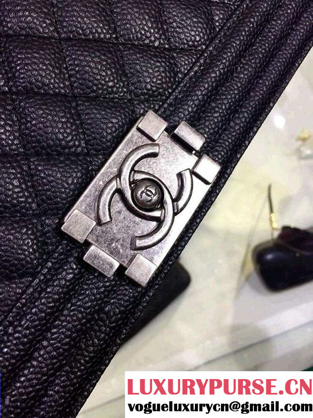 Chanel Large Quilted Boy Flap Bag in Caviar Leather Black with Silver Hardware