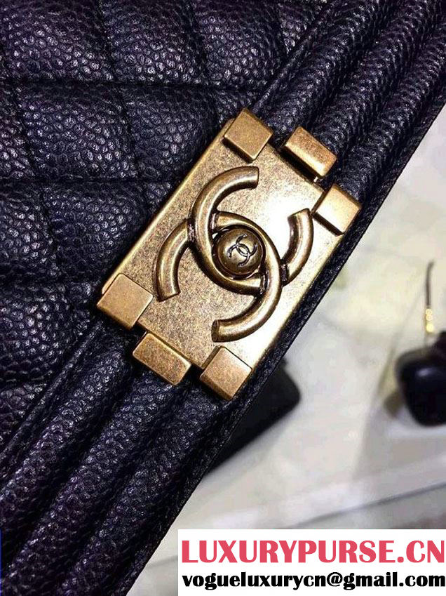 Chanel Large Quilted Boy Flap Bag in Caviar Leather Black with Gold Hardware