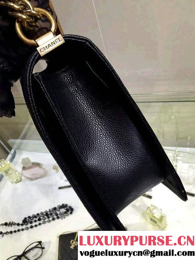 Chanel Large Quilted Boy Flap Bag in Caviar Leather Black with Gold Hardware