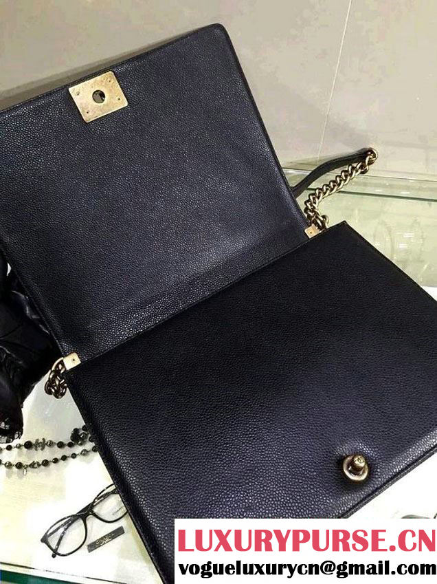 Chanel Large Quilted Boy Flap Bag in Caviar Leather Black with Gold Hardware