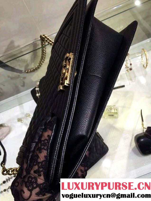 Chanel Large Quilted Boy Flap Bag in Caviar Leather Black with Gold Hardware