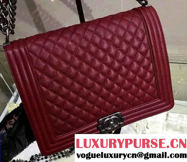 Chanel Large Quilted Boy Flap Bag in Caviar Leather Burgundy with Silver Hardware