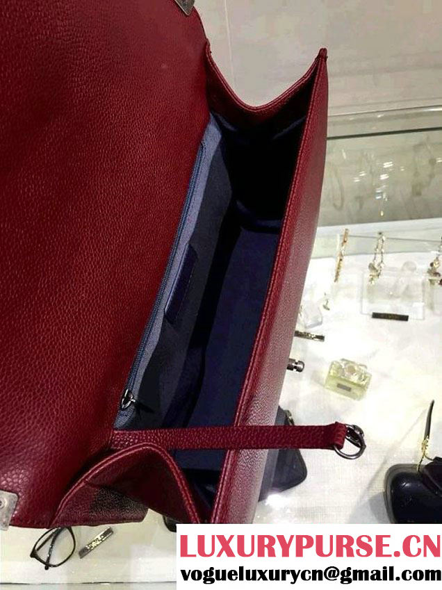 Chanel Large Quilted Boy Flap Bag in Caviar Leather Burgundy with Silver Hardware
