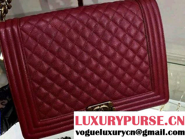 Chanel Large Quilted Boy Flap Bag in Caviar Leather Burgundy with Gold Hardware