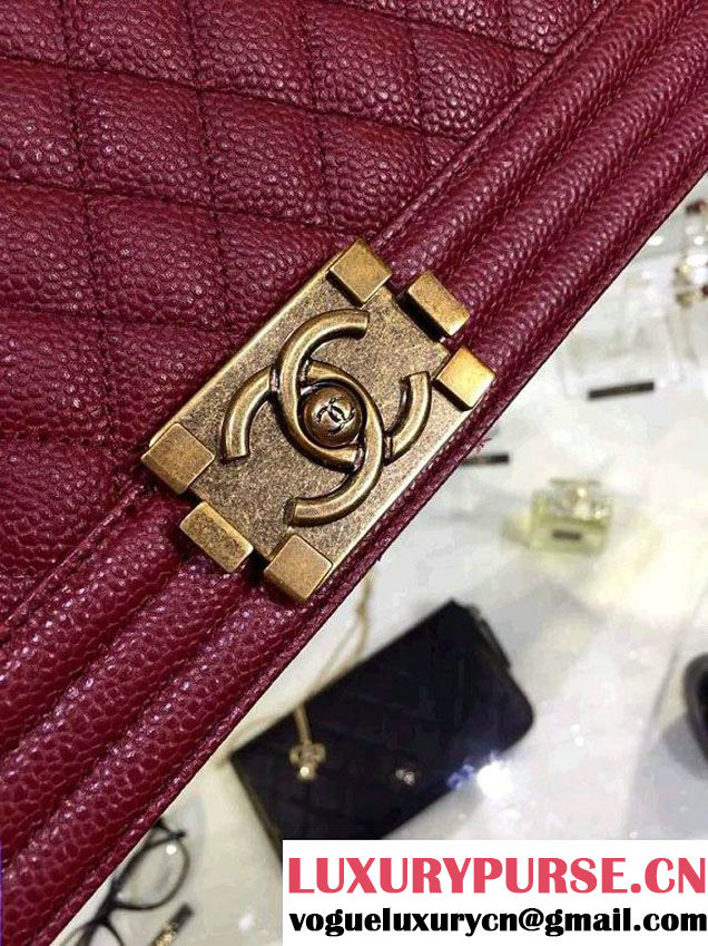 Chanel Large Quilted Boy Flap Bag in Caviar Leather Burgundy with Gold Hardware