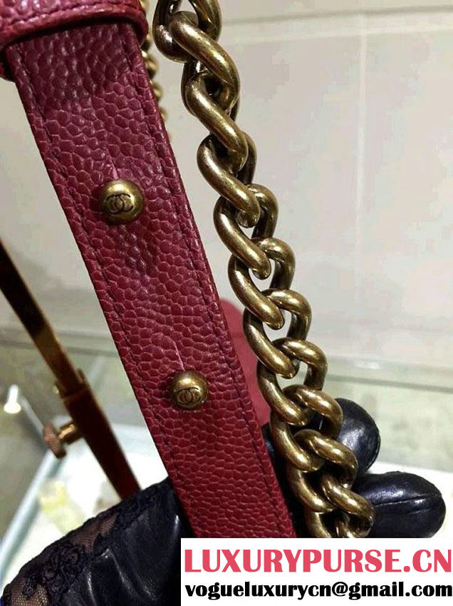 Chanel Large Quilted Boy Flap Bag in Caviar Leather Burgundy with Gold Hardware