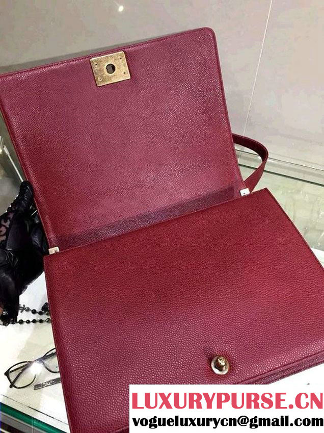 Chanel Large Quilted Boy Flap Bag in Caviar Leather Burgundy with Gold Hardware