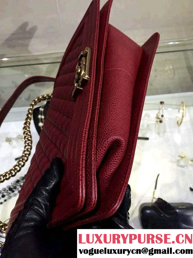 Chanel Large Quilted Boy Flap Bag in Caviar Leather Burgundy with Gold Hardware