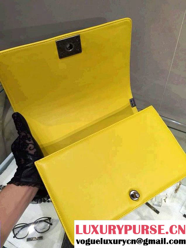 Chanel Camouflage Le Boy Flap Bag Yellow in Lambskin and Grained Leahter 2015