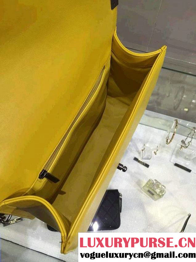 Chanel Camouflage Le Boy Flap Bag Yellow in Lambskin and Grained Leahter 2015