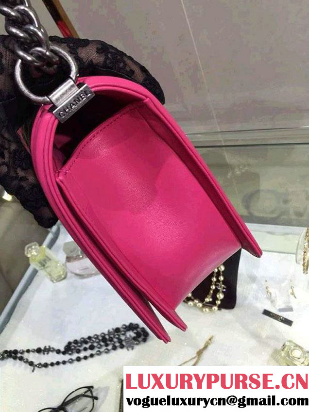 Chanel Camouflage Le Boy Flap Bag Fushia in Lambskin and Grained Leahter 2015