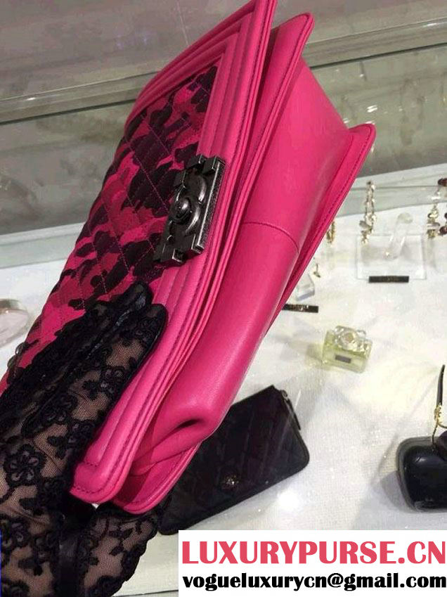 Chanel Camouflage Le Boy Flap Bag Fushia in Lambskin and Grained Leahter 2015