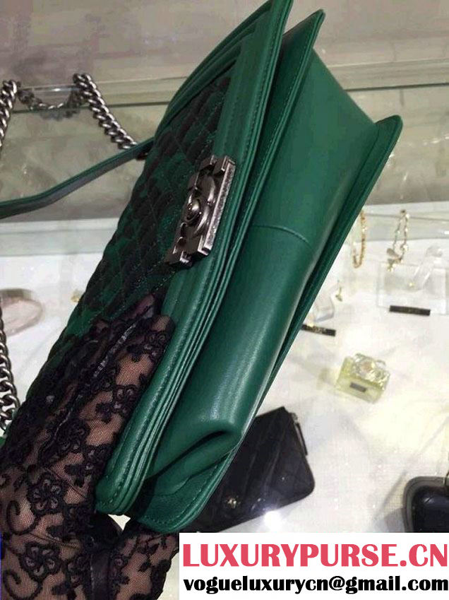 Chanel Camouflage Le Boy Flap Bag Green in Lambskin and Grained Leahter 2015