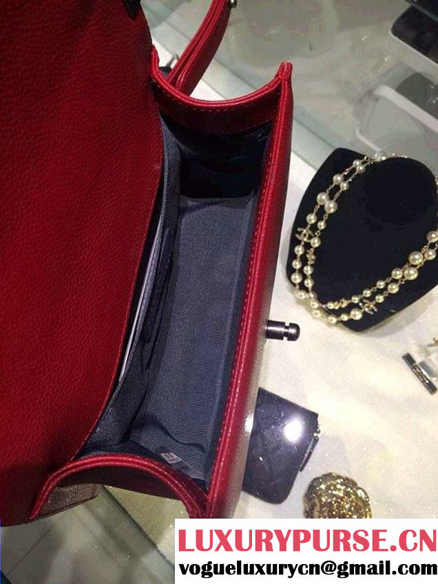 Chanel Small Boy Flap Shoulder Bag Red Caviar Leather with Silver Hardware