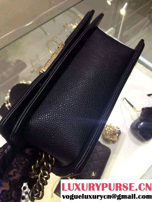 Chanel Small Boy Flap Shoulder Bag Black Caviar Leather with Golden Hardware