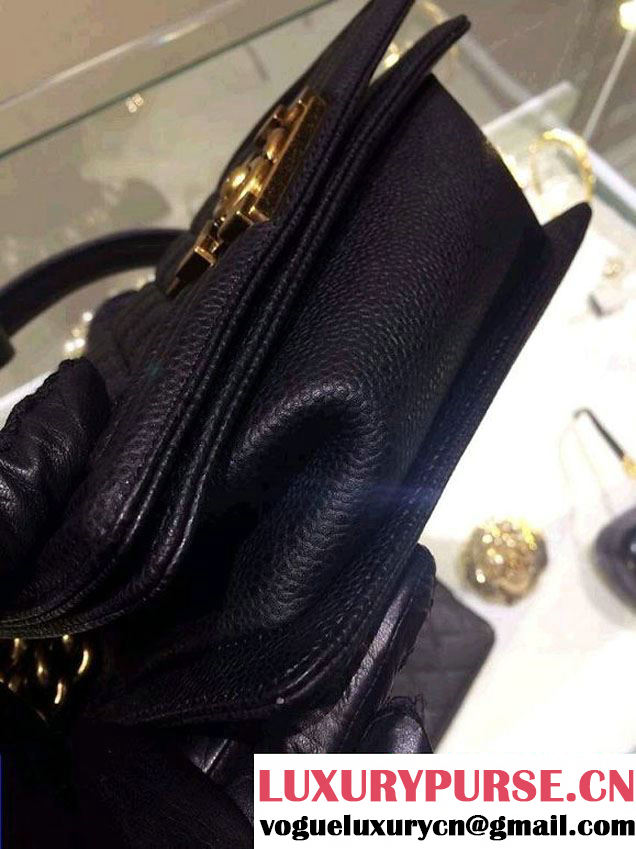 Chanel Small Boy Flap Shoulder Bag Black Caviar Leather with Golden Hardware