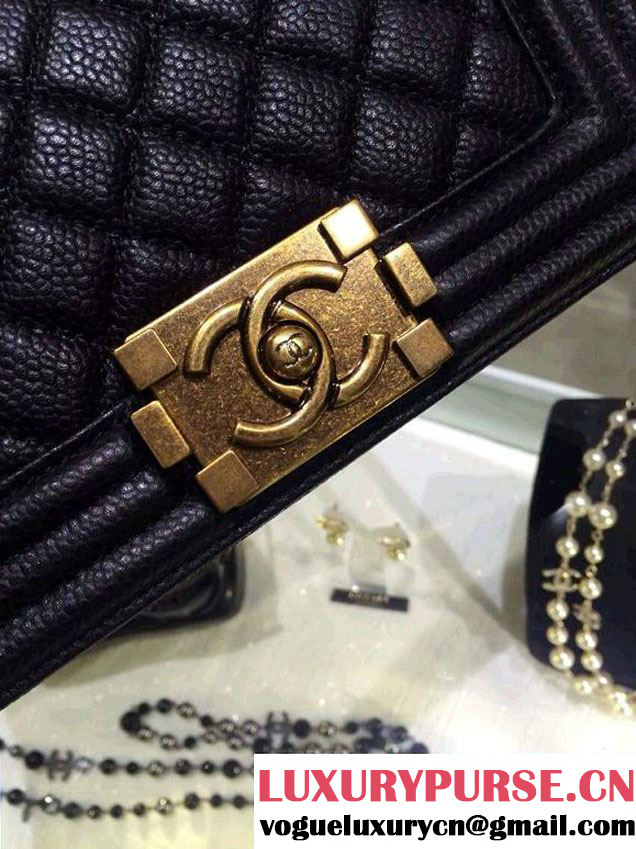 Chanel Small Boy Flap Shoulder Bag Black Caviar Leather with Golden Hardware