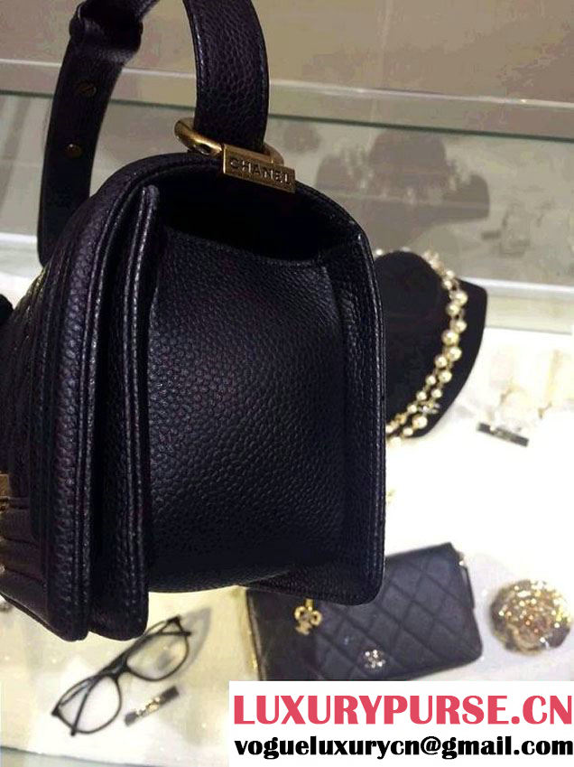 Chanel Small Boy Flap Shoulder Bag Black Caviar Leather with Golden Hardware