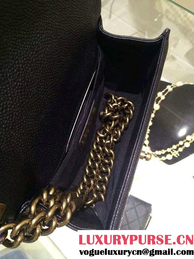 Chanel Small Boy Flap Shoulder Bag Black Caviar Leather with Golden Hardware