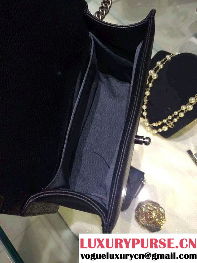 Chanel Small Boy Flap Shoulder Bag Black Caviar Leather with Silver Hardware