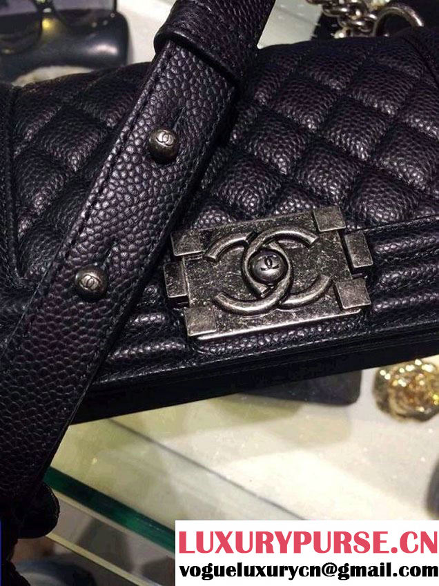 Chanel Small Boy Flap Shoulder Bag Black Caviar Leather with Silver Hardware