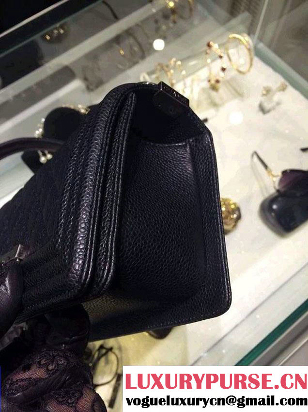 Chanel Small Boy Flap Shoulder Bag Black Caviar Leather with Silver Hardware