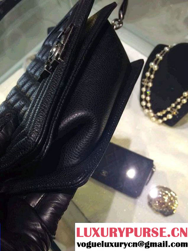 Chanel Small Boy Flap Shoulder Bag Black Caviar Leather with Silver Hardware