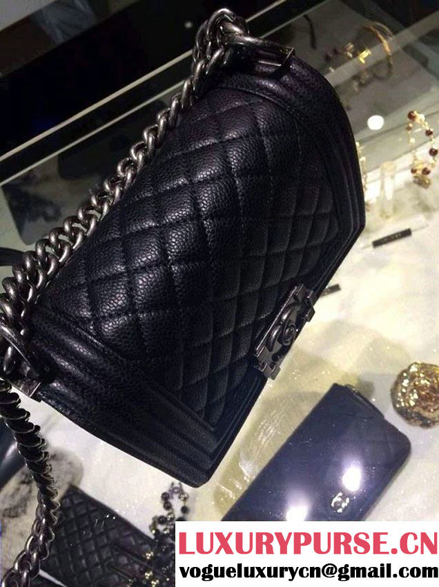 Chanel Small Boy Flap Shoulder Bag Black Caviar Leather with Silver Hardware
