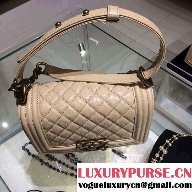 Chanel Small Boy Flap Shoulder Bag Beige Caviar Leather with Golden Hardware