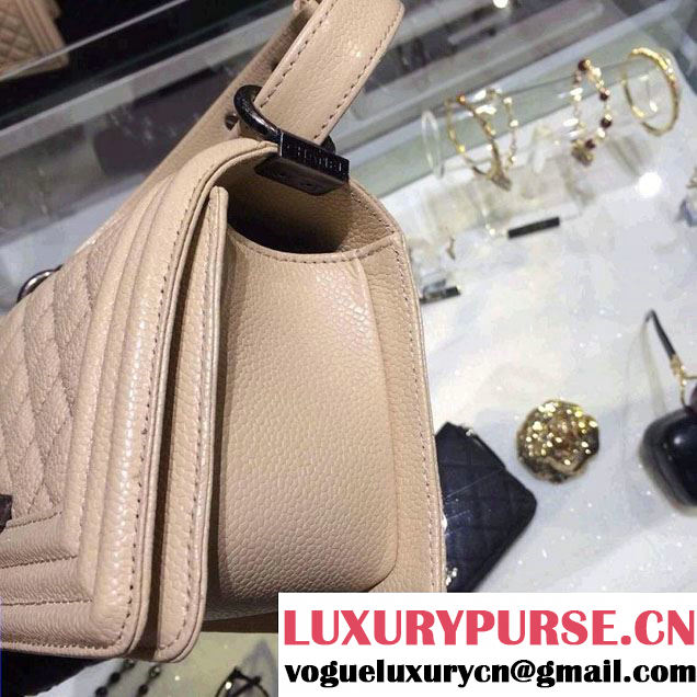 Chanel Small Boy Flap Shoulder Bag Beige Caviar Leather with Silver Hardware