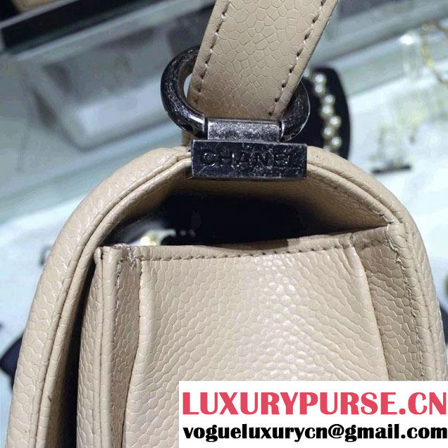 Chanel Small Boy Flap Shoulder Bag Beige Caviar Leather with Silver Hardware