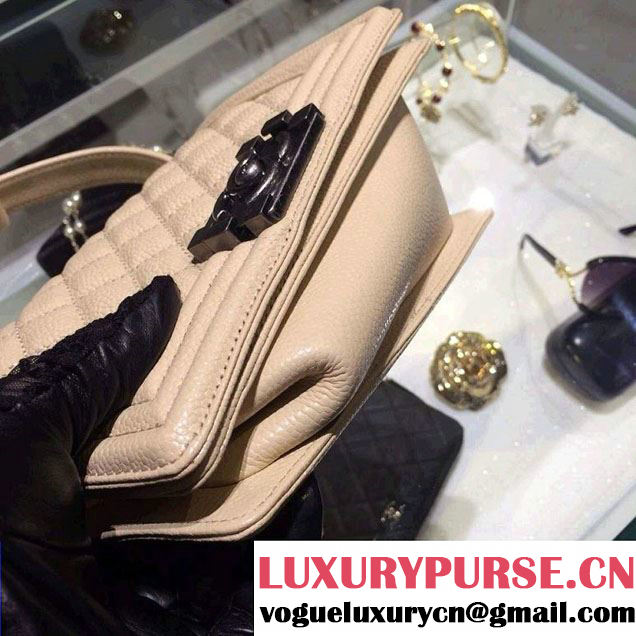 Chanel Small Boy Flap Shoulder Bag Beige Caviar Leather with Silver Hardware