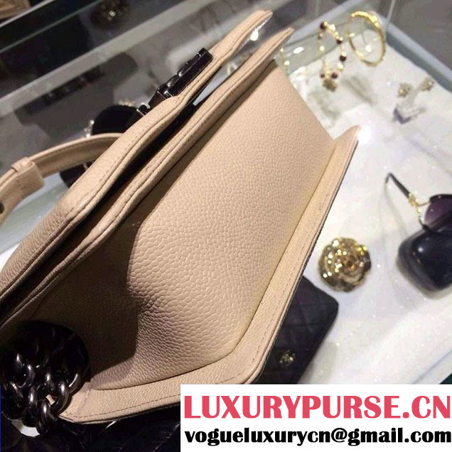 Chanel Small Boy Flap Shoulder Bag Beige Caviar Leather with Silver Hardware