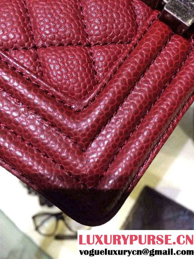 Chanel Small Boy Flap Shoulder Bag Burgundy Caviar Leather with Silver Hardware