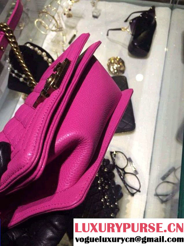 Chanel Small Boy Flap Shoulder Bag Fushia Caviar Leather with Golden Hardware