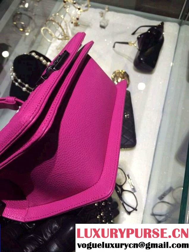 Chanel Small Boy Flap Shoulder Bag Fushia Caviar Leather with Silver Hardware