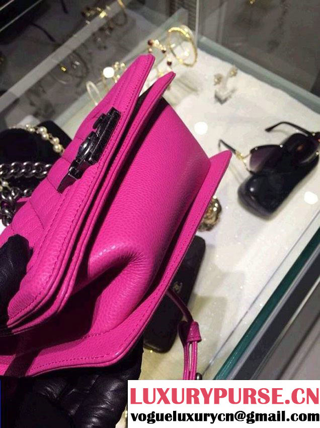 Chanel Small Boy Flap Shoulder Bag Fushia Caviar Leather with Silver Hardware