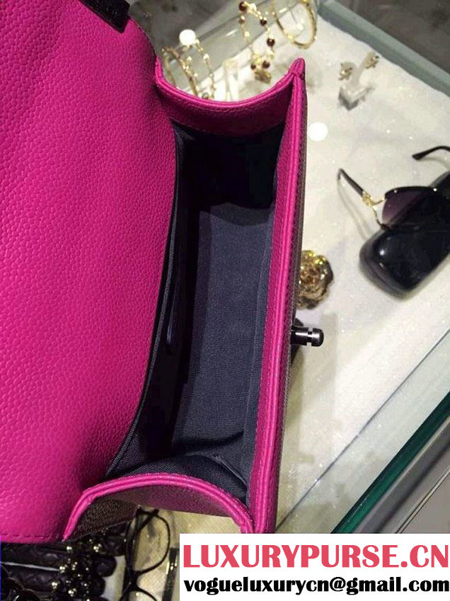Chanel Small Boy Flap Shoulder Bag Fushia Caviar Leather with Silver Hardware