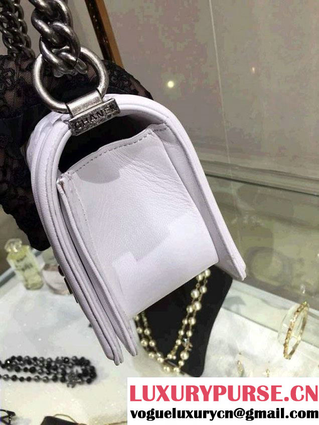 Chanel Small Boy Flap Shoulder Bag White Lambskin Leather with Silver Hardware