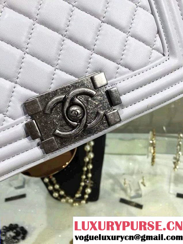 Chanel Small Boy Flap Shoulder Bag White Lambskin Leather with Silver Hardware